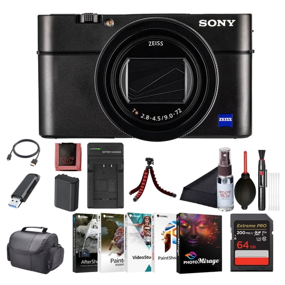 Sony Cyber-shot RX100 VII Digital Camera (DSC-RX100M7) 20.1MP 1-Inch Stacked CMOS Sensor | ZEISS 24200 mm Zoom Lens | 64GB Card, Case, NP-BX1 Battery, Card Reader, HDMI Cable and More