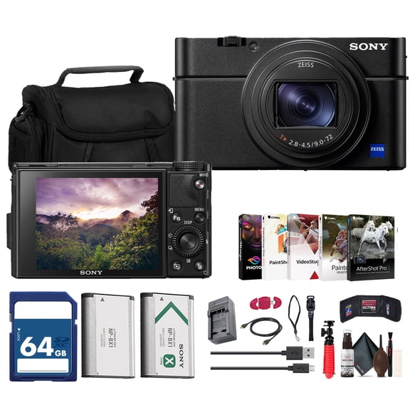 Sony Cyber-shot RX100 VII Digital Camera (DSC-RX100M7) – 20.1MP 1-Inch Stacked CMOS Sensor | ZEISS 24–200mm Zoom Lens + 64GB Card + Case + NP-BX1 Battery + Card Reader and More