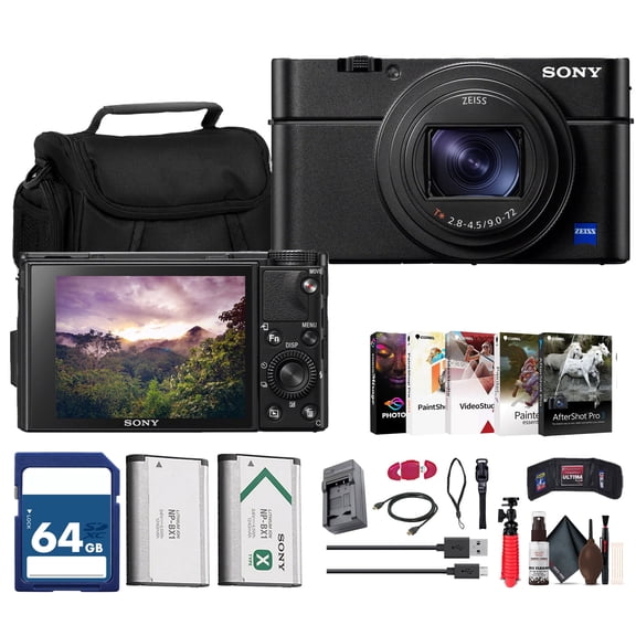 Sony Cyber-shot RX100 VII Digital Camera (DSC-RX100M7), 20.1MP, 24-200mm Zoom Lens, 64GB Card, Case, Battery and Card Reader