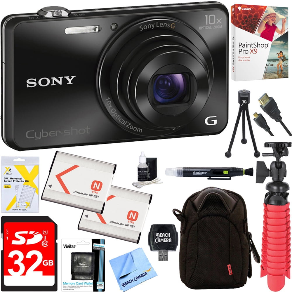 Sony Cyber-shot WX220 Compact Digital Camera with 10x Optical Zoom (Black)  + 32GB SDXC Memory Dual Battery Kit + Accessory Bundle