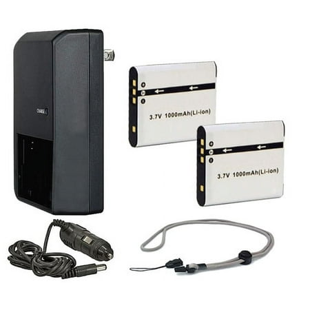 Sony Cybershot DSC-S950 High Capacity Batteries (2 Units) + AC/DC Travel Charger + Krusell Multidapt Neck Strap (Black Finish)