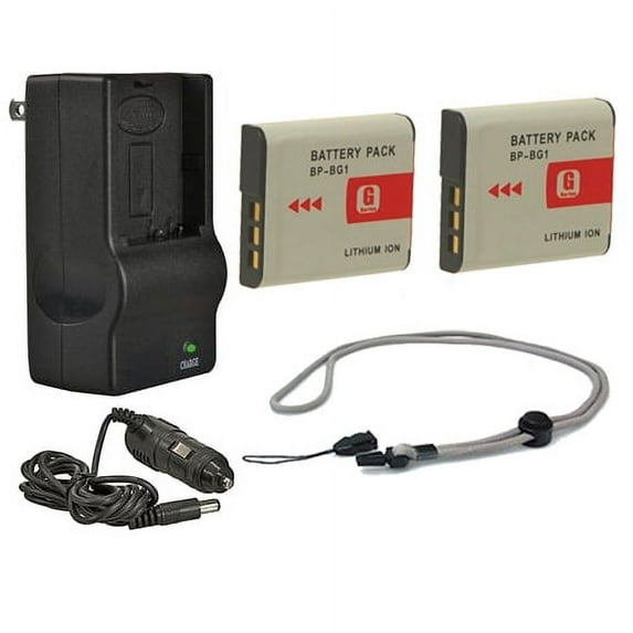 Sony Cybershot DSC-W100 High Capacity Batteries (2 Units) + AC/DC Travel Charger + Krusell Multidapt Neck Strap (Black Finish)