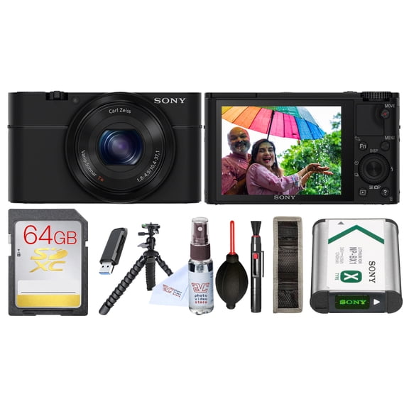 Sony DSC-RX100 Compact Digital Camera | 20.2MP 1-Inch Sensor Premium Point & Shoot for Everyday Photography + 64GB Memory Card + Photo Software + NP-BX1 Battery + Accessories Bundle (14pc)