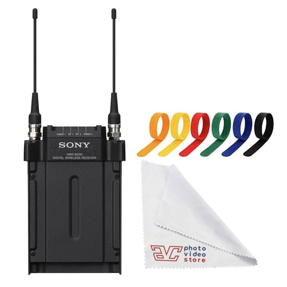 Sony DWR-S03D 2-Channel Digital Slot-In Wireless Receiver (UC7: 470615 MHz) | Dual-Diversity RF, AES Encryption & Camera Slot Integration | For ENG & Broadcast Production + Cable Ties + Fiber Cloth
