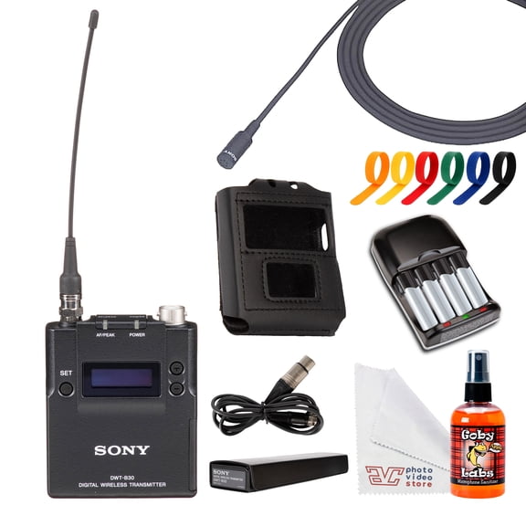 Sony DWT-B30 Digital Wireless Bodypack Transmitter (UC7: 470616 MHz) | AES Encryption & Long-Battery Design | Ideal for Broadcast & Live Production + Sony ECM-77BC Lavalier Mic + AA Batteries + More