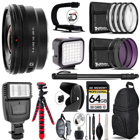 Sony E 10-20mm f/4 PZ G Lens - Video Kit + Flash - 64GB Accessory Bundle (International Version)