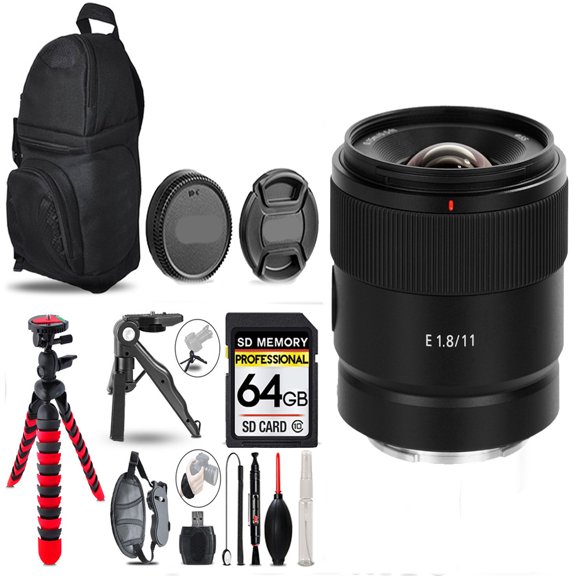 Sony E 11mm f/1.8 Lens -+ Tripod + Backpack - 64GB Accessory Bundle (International Version)