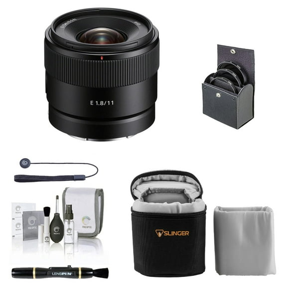 Sony E 11mm f/1.8 Lens for Sony E, Bundle with ProOptic 55mm Filter Kit, Lens Case, Lens Cleaner, Cleaning Kit, Lens Cap Tether
