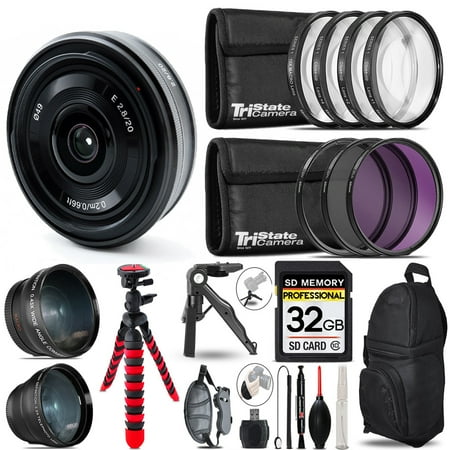 Sony E 20mm f/2.8 Lens- 3 Lens Kit + Tripod + Backpack - 32GB Accessory Bundle