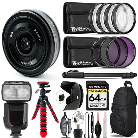 Sony E 20mm f/2.8 Lens + 7 Piece Filter & More - 64GB Accessory Kit (International Version)