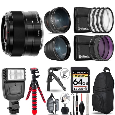 Sony E 35mm f/1.8 OSS Lens -3 Lens Kit + Slave Flash + Tripod - 64GB Accessory Bundle (International Version)