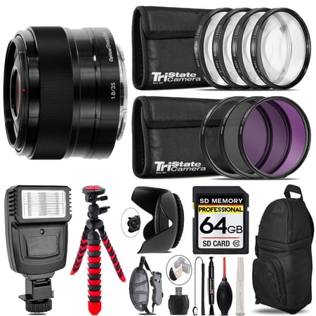 Sony E 35mm f/1.8 OSS Lens + Flash + Tripod & More - 64GB Accessory Kit (International Version)