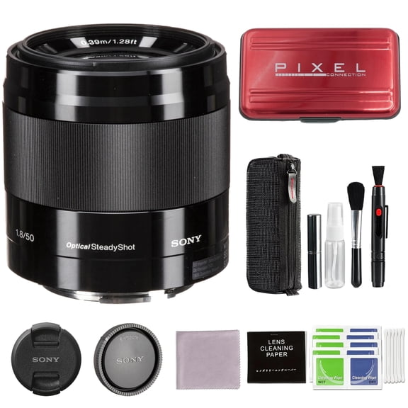 Sony - E 50mm F1.8 OSS Portrait Lens (SEL50F18/B), Black with Advanced Accessories