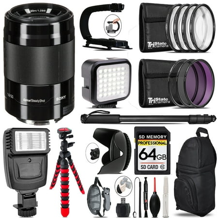Sony E 50mm f/1.8 OSS Lens (Black) - Video Kit + Flash - 64GB Accessory Bundle