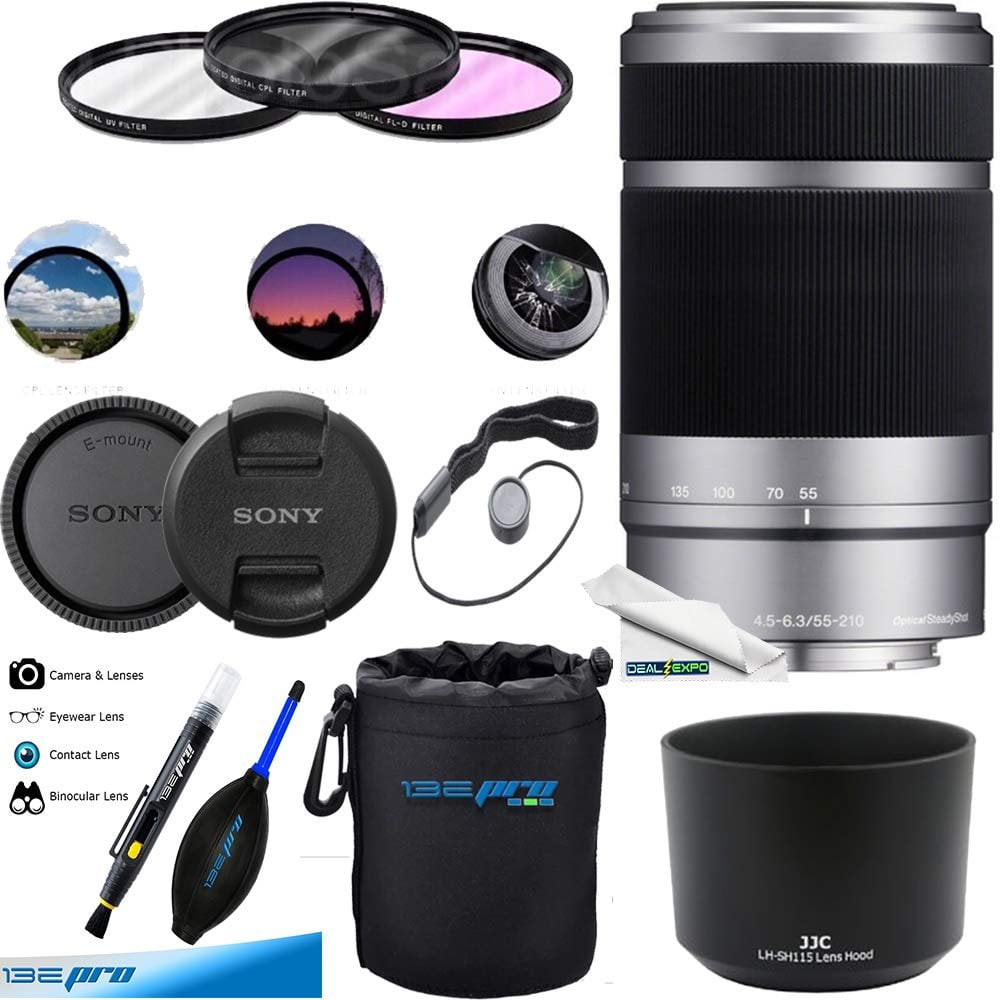 Sony E 55-210mm (SEL55210) F4.5-6.3 OSS Lens for Sony E-Mount Cameras  (Silver) 12 PCS Expo Accessories Bundle.