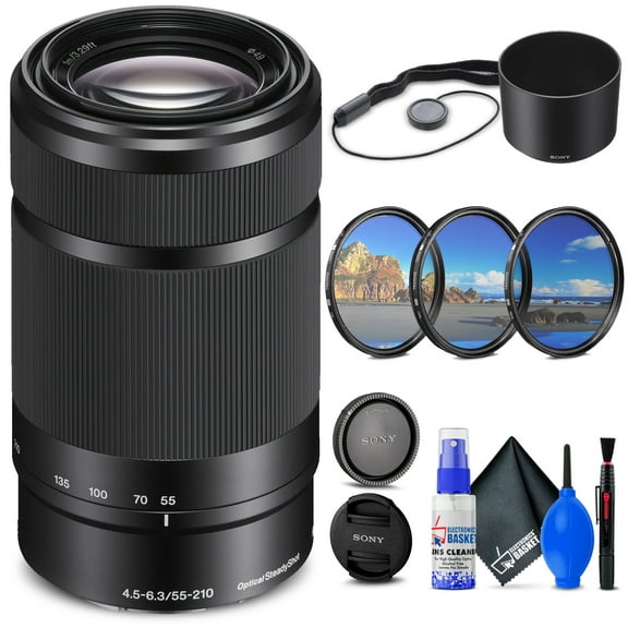 Sony E 55-210mm f/4.5-6.3 OSS Lens (Black) (SEL55210/B) + Filter Kit + Cap Keeper + Cleaning Kit + More(International Model)