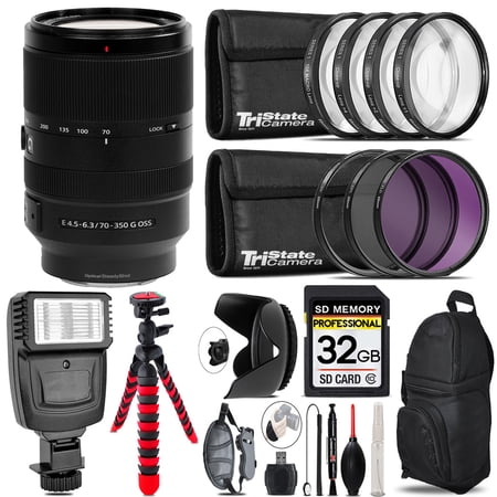 Sony E 70-350 F/4.5-6.3 G OSS Lens + Flash + Tripod & More - 32GB Accessory Kit (International Version)