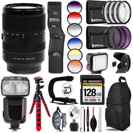 Sony E 70-350 F/4.5-6.3 G OSS Lens+ LED Light - 128GB Accessory Bundle (International Version)