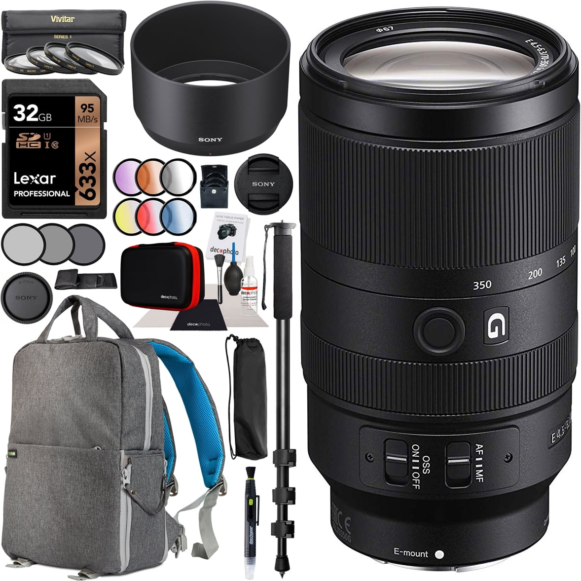 Sony E 70-350mm F4.5-6.3 G OSS Super Telephoto Lens SEL70350G for APS-C  E-mount Cameras Bundle with 67mm Deluxe Photography Filter Kit