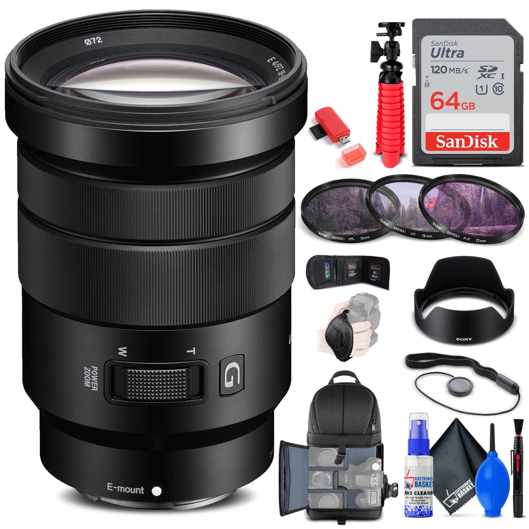 PZ Photography f/4 E (SELP18105G) Lens Power Ultimate Sony 18-105mm + Flash Filter Zoom OSS G Bundle & 64GB