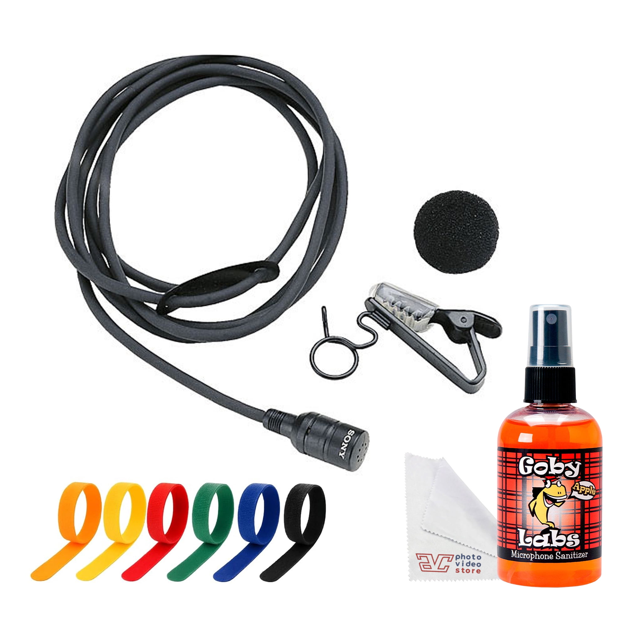 Sony ECM-44BMP Omnidirectional Lavalier Microphone | Compact Electret Condenser Design with Clear Speech Pickup| Ideal for Presentations & Broadcast Use + Cable Ties + Mic Cleaner + Fiber Cloth