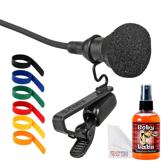 Sony ECM-44BPT Omnidirectional Lavalier Microphone | Electret Condenser Design with Wide Frequency Response | Ideal for Presentations & Broadcast Audio + Cable Ties + Mic Cleaner + Fiber Cloth