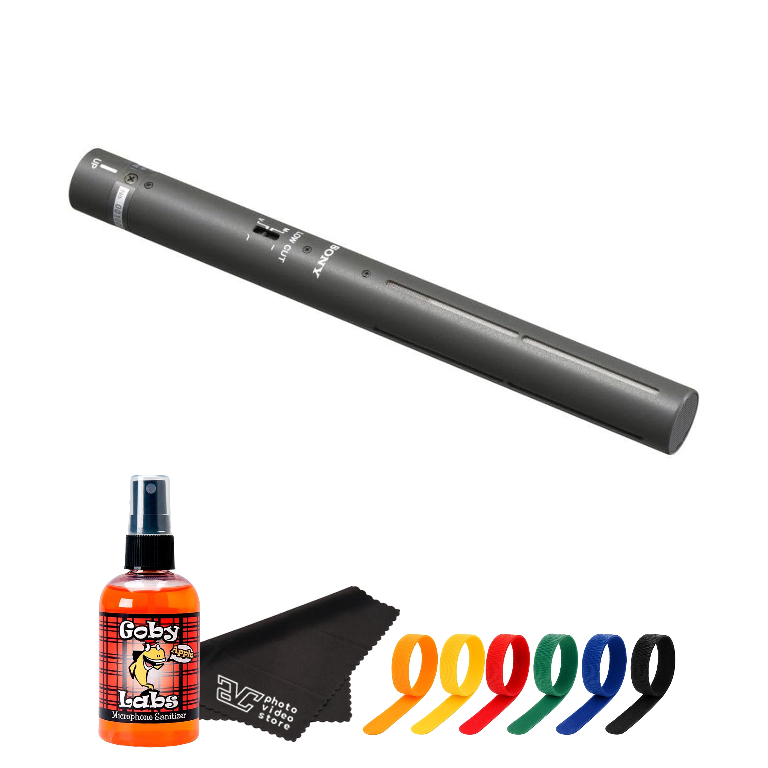 Sony ECM-673 Short Microphone – Lightweight Electret Condenser Mic with XLR Connection – Professional Audio for Broadcast, Interviews, & Field Recording + Cable Ties + Mic Cleaner + More