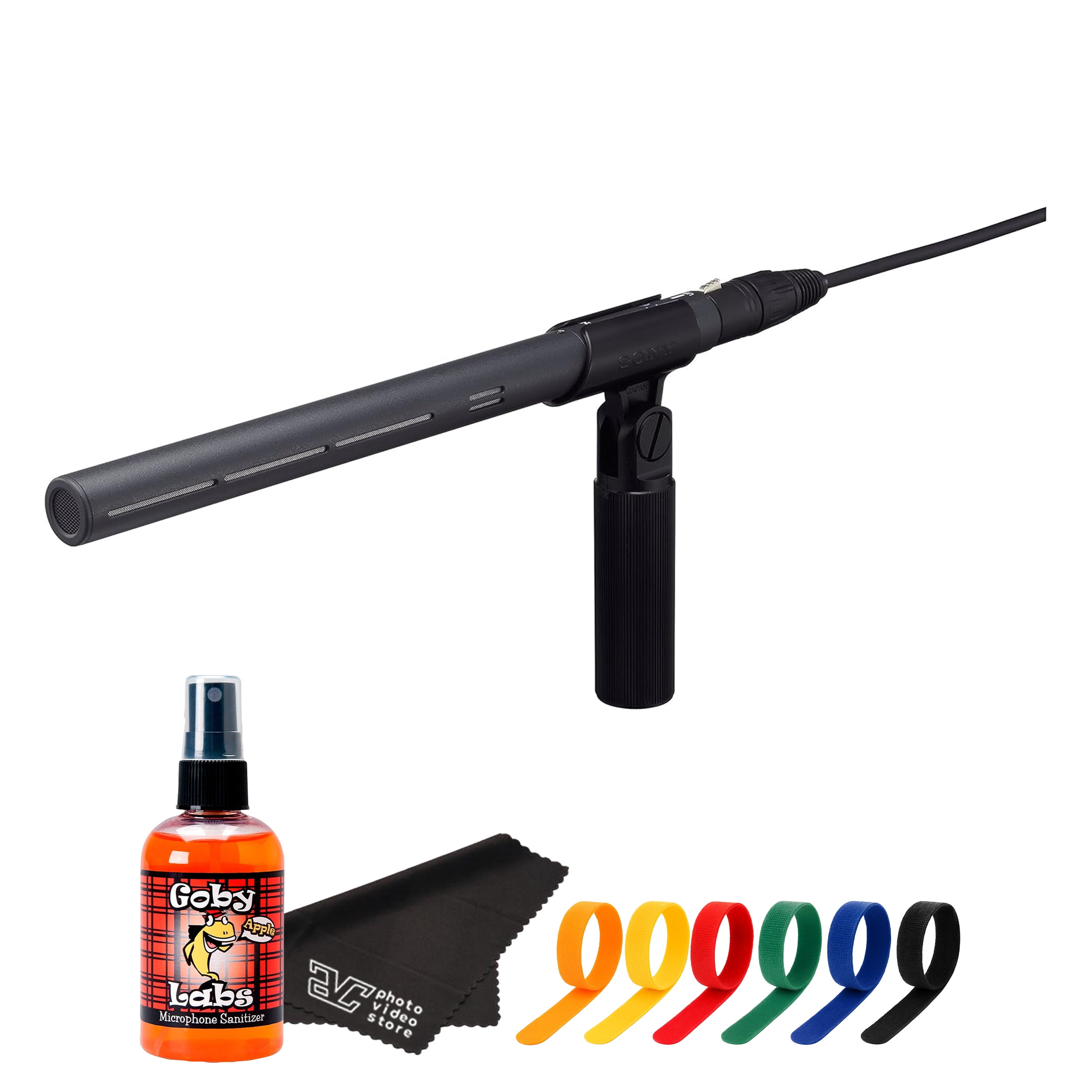 Sony ECM-678/9X Microphone – Professional Electret Condenser XLR Mic with Low-Noise Design– Ideal for Film, Broadcast, & Field Recording + Cable Ties + Microfiber Cloth + Mic Cleaner