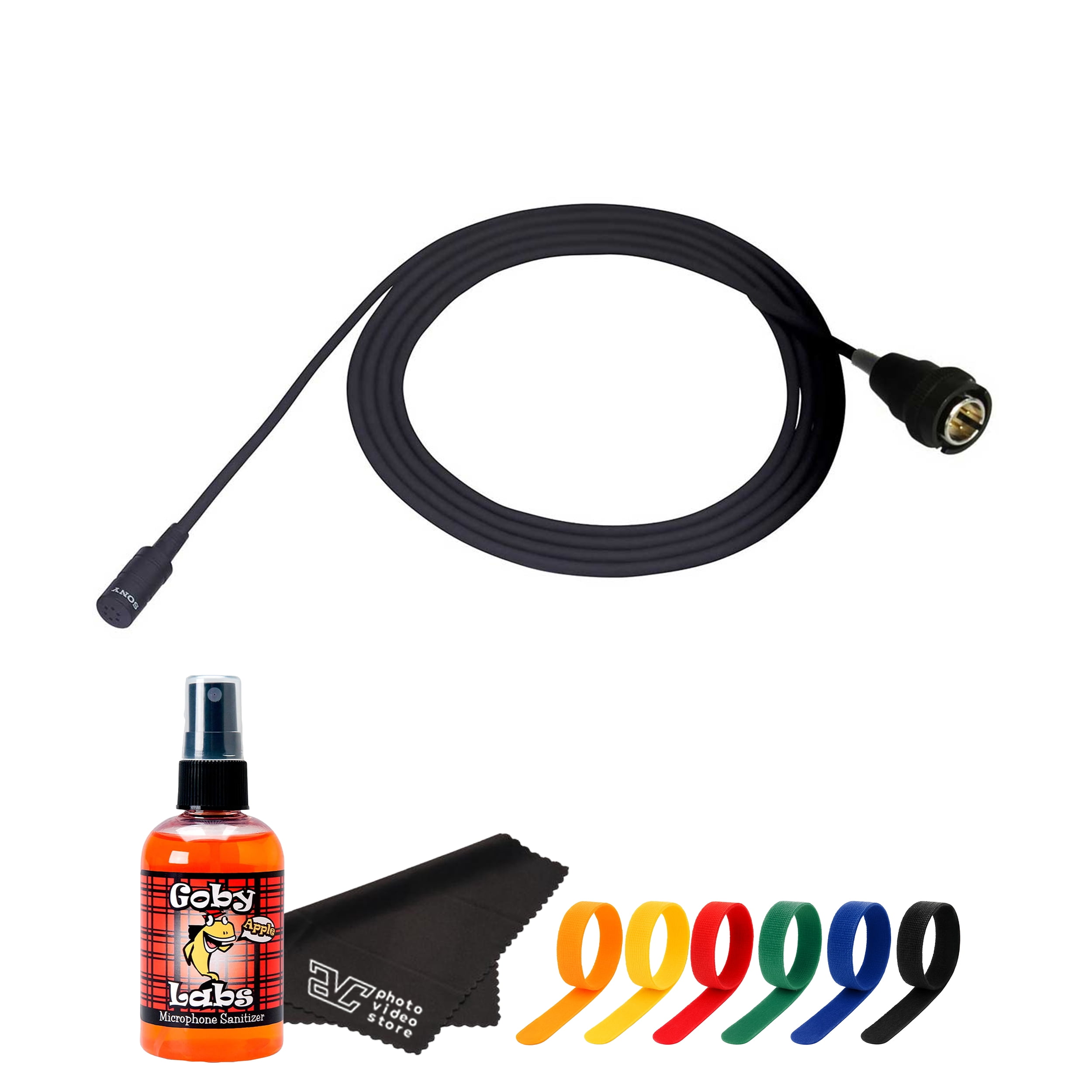 Sony ECM-77 Miniature Omnidirectional Lavalier Microphone with 4-Pin Hirose Connector – Pro Lapel Mic for Presentations, Interviews & Film Production + Cable Ties + Microfiber Cloth + Mic Cleaner