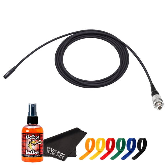 Sony ECM-90LM Ultra-Compact Dual-Diaphragm Electret Condenser Microphone Professional Lavalier Mic for Film, Broadcast, Theater, & Interviews + Cable Ties + Microfiber Cloth + Microphone Cleaner