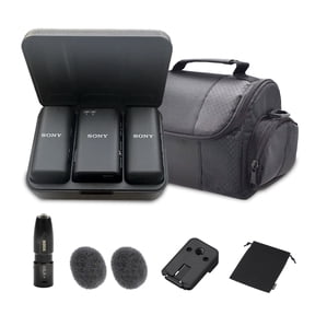 Sony ECM-W3 2-Person Wireless Mic System | Noise Reduction, Clear Audio, Long Battery | Perfect for Content & Interviews (ECM-W3) + VXLR Adapter + Camera Bag + Mic Cleaner Spray(International Model)