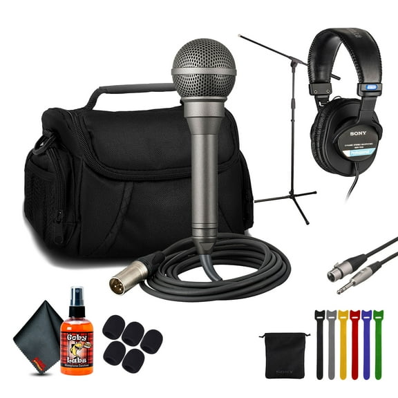 Sony F-115B Handheld Dynamic Microphone Bundle with Headphones and Boom Stand (International Model)