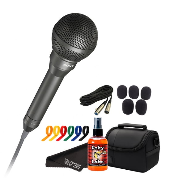 Sony F-115B Weather-Resistant Handheld Microphone Designed for Outdoor Events, Live Performances, Broadcast & Public Speaking+ XLR to 1/4 TRS Cable + Bag + Boom Stand + More