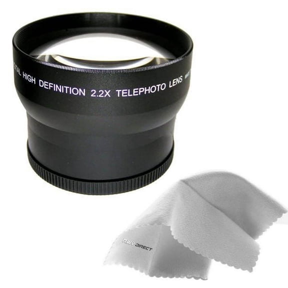 Sony FDR-AX1 2.2x High Definition Telephoto Lens (72mm) Made By Optics + Nw Direct Micro Fiber Cleaning Cloth