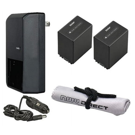 Sony FDR-AX100 High Capacity Intelligent Batteries (2 Units) + AC/DC Travel Charger + Nwv Direct Microfiber Cleaning Cloth.