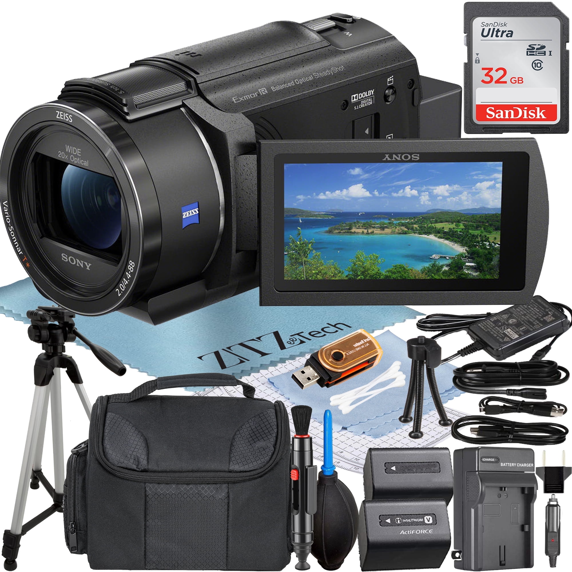Sony FDR-AX43 4K UHD Handycam, 32GB SanDisk Card, Case, Tripod +