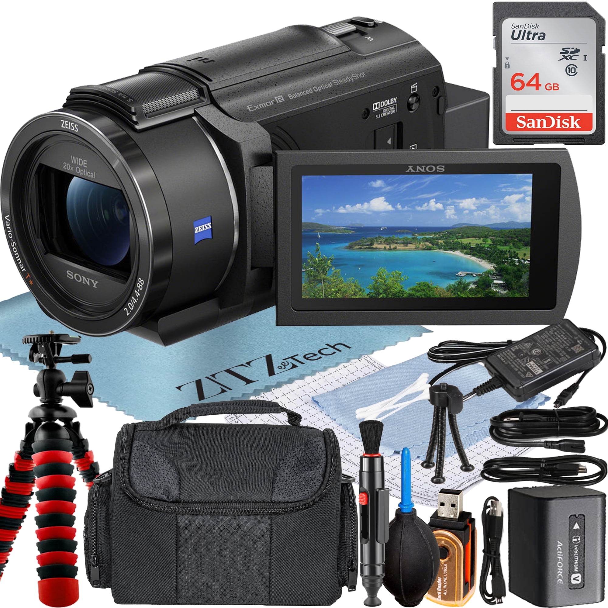 Sony FDR-AX43 4K UHD Handycam: Pro Recorder with 64GB Card, Tripod