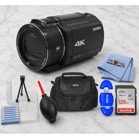Sony FDR-AX45A UHD 4K Handycam Camcorder International Model with 64GB Internal Memory (Black) Bundle 1