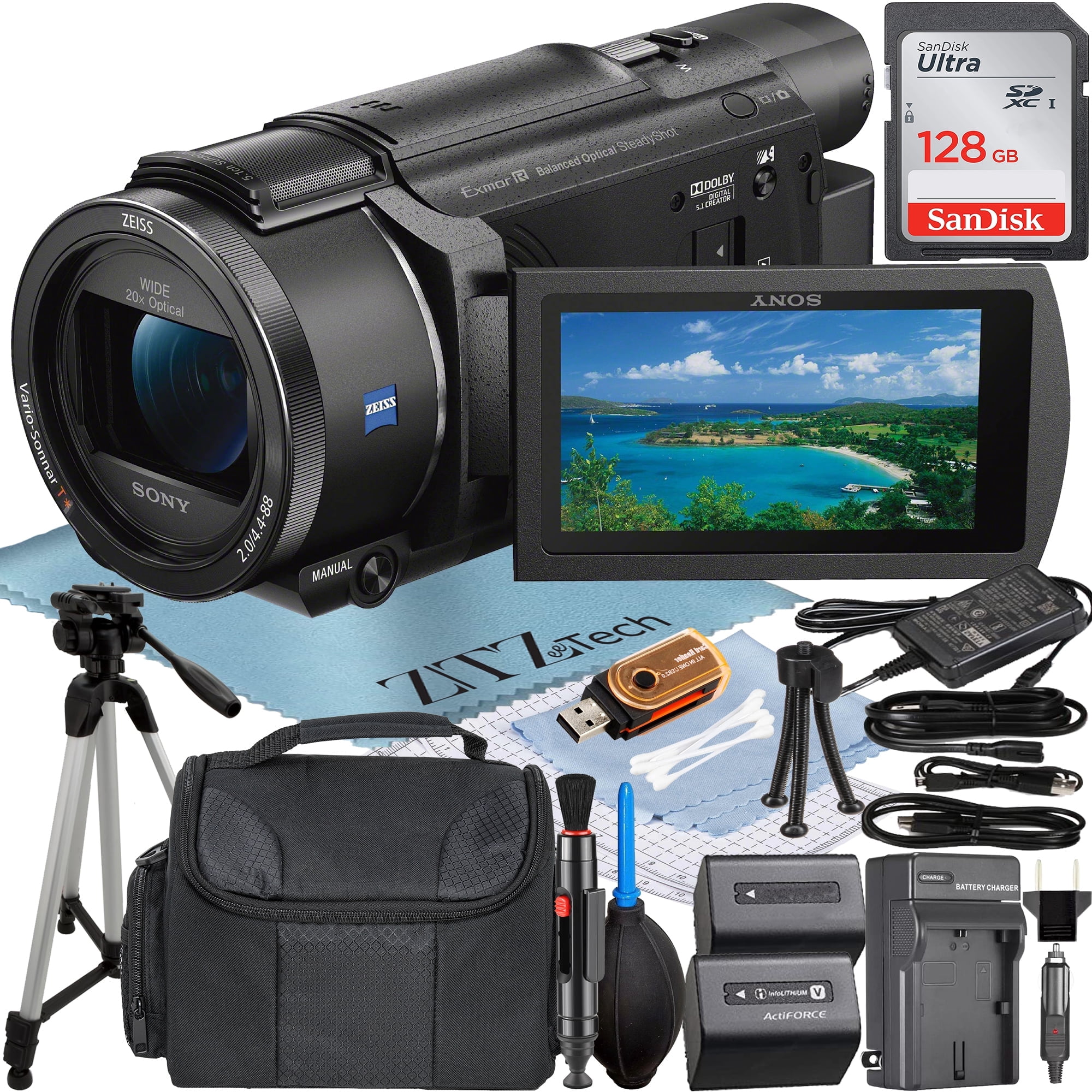 Sony FDR-AX53 4K Handycam with WiFi, 128GB Card, Charger, Case