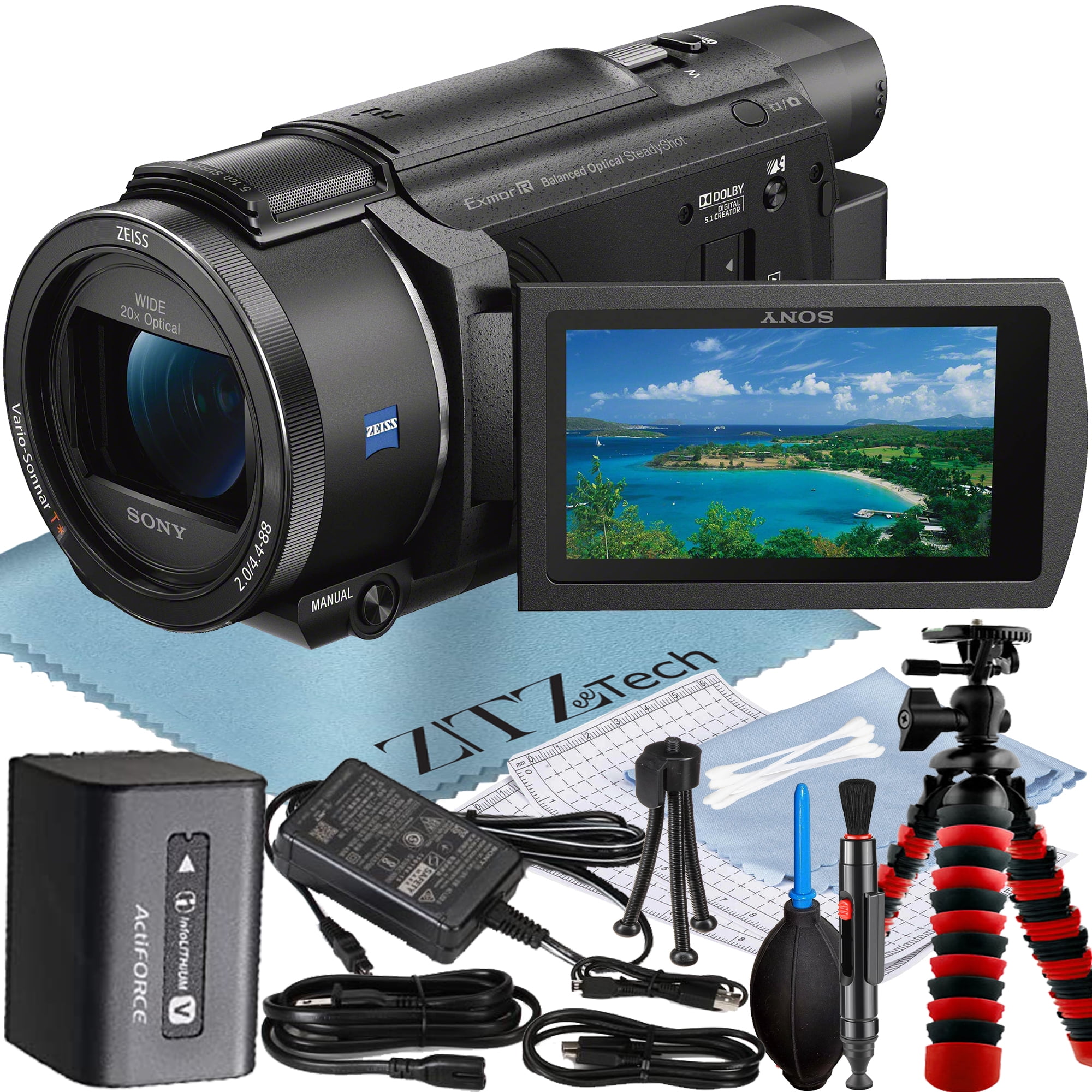 Sony FDR-AX53 4K Ultra HD Handycam Camcorder with Tripod + Cleaning Kit +  ZeeTech Accessory Bundle