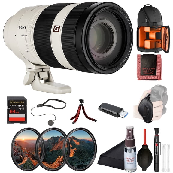 Sony FE 100–400mm F4.5–5.6 GM OSS Telephoto Zoom Lens (SEL100400GM) Optical SteadyShot | Full-Frame E-Mount | Filter Kit, BackPack, 64GB Card, Card Reader, Flex Tripod and More