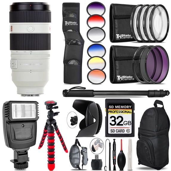 Sony FE 100-400mm f/4.5-5.6 GM OSS Lens + Flash + Color Filter Set - 32GB Accessory Kit (International Version)