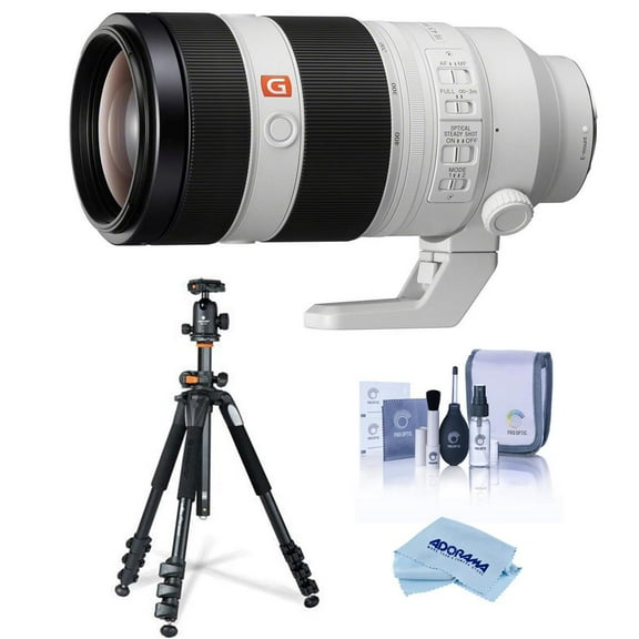 Sony FE 100-400mm f/4.5-5.6 GM OSS Lens for Sony E, Bundle with Takama 3-Section Aluminum Video Tripod with Fluid Head, Cleaning Kit, Cleaning Cloth