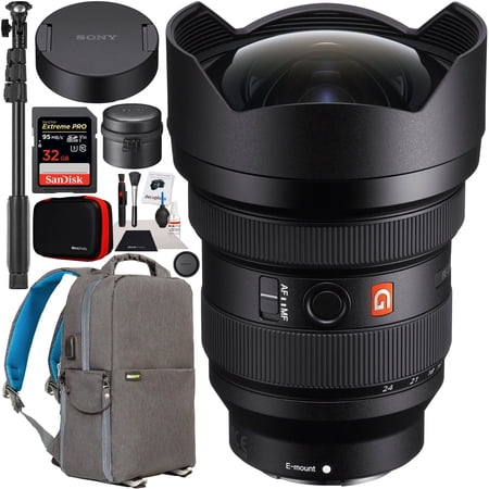 Sony FE 12-24mm F2.8 GM G Master Full Frame Ultra-wide Zoom E-Mount Lens SEL1224GM for Mirrorless Cameras Bundle with Deco Gear Photography Backpack + Photo Video Monopod Stabilizer + Accessories Kit