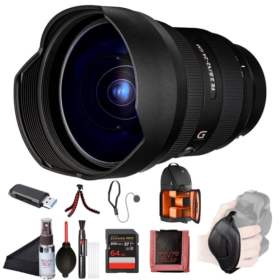 Sony FE 1224mm F2.8 GM Ultra-Wide Zoom Lens (SEL1224GM) Full-Frame G Master Optics |Pro Video & Stills | BackPack, 64GB Card, Flex Tripod, Memory Card Wallet, Cap Keeper, Cleaning Kit and More