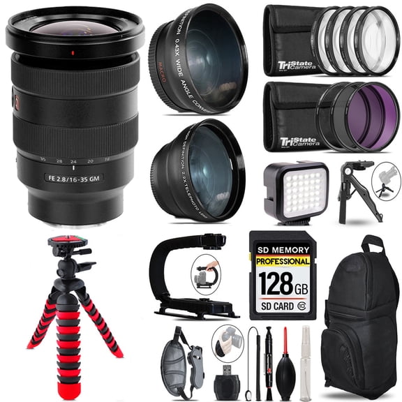 Sony FE 16-35mm f/2.8 GM Lens+ LED Light + Tripod - 128GB Accessory Bundle (International Version)