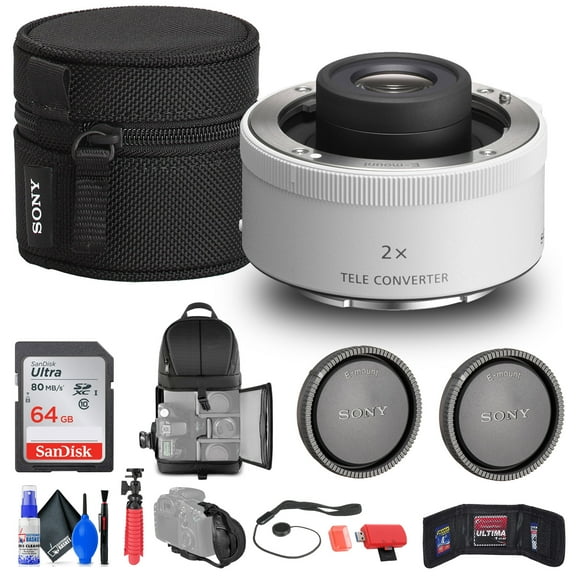 Sony FE 2.0x Teleconverter (SEL20TC) Accessory Bundle with 64GB Card, Backpack, Tripod, Hand Strap and Full Cleaning Kit (International Model)