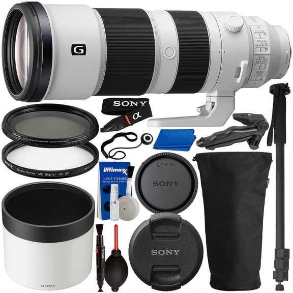 Sony FE 200-600mm f/5.6-6.3 G OSS Lens Bundle Includes Variable ND & UV Filters, 72in Aluminum Monopod, Pistol Grip/Tabletop Tripod (International Model)
