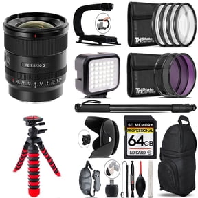 Sony FE 20mm f/1.8 G Lens + LED Flash+ Bag - 64GB Accessory Bundle (International Version)