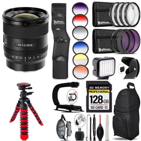 Sony FE 20mm f/1.8 G Lens+ LED Light - 128GB Accessory Bundle (International Version)